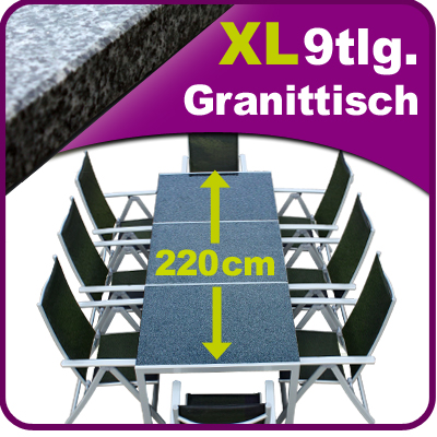 9tlg. GARTENMÖBEL GRANITTISCH ALU TEXTILEN GRANIT TISCH GARTENMÖBEL SITZGRUPPE